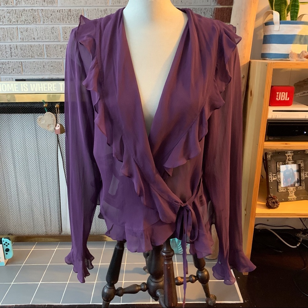 Lauren Ralph Lauren 100% Silk Side Tie Blouse